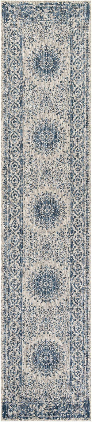 Blue 2' 7 x 12' Outdoor Traditional Runner Area Rug Weather Resistant for Patio, Deck, Terrace, Balcony, Porch Classical Design Outside Carpet for Sale at Rug Engine