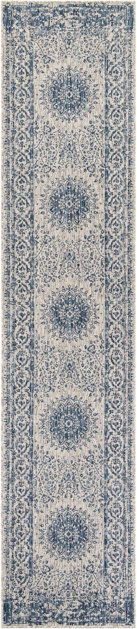 Blue 2' 7 x 12' Outdoor Traditional Runner Area Rug Weather Resistant for Patio, Deck, Terrace, Balcony, Porch Classical Design Outside Carpet for Sale at Rug Engine