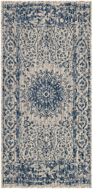 Blue 2' x 4' 1 Outdoor Traditional Runner Area Rug Weather Resistant for Patio, Deck, Terrace, Balcony, Porch Classical Design Outside Carpet for Sale at Rug Engine