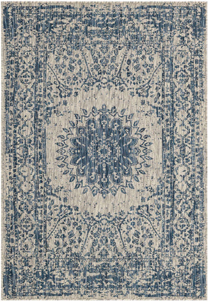 Blue 4' 1 x 6' 1 Outdoor Traditional Rectangle Area Rug Weather Resistant for Patio, Deck, Terrace, Balcony, Porch Classical Design Outside Carpet for Sale at Rug Engine