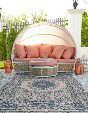 Blue 5' 3 x 8' Outdoor Traditional Rectangle Area Rug Weather Resistant for Patio, Deck, Terrace, Balcony, Porch Classical Design Outside Carpet for Sale at Rug Engine