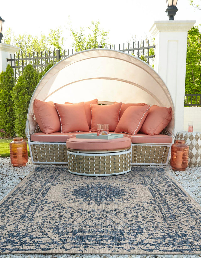 Blue 2' x 3' 1 Outdoor Traditional Rectangle Area Rug Weather Resistant for Patio, Deck, Terrace, Balcony, Porch Classical Design Outside Carpet for Sale at Rug Engine