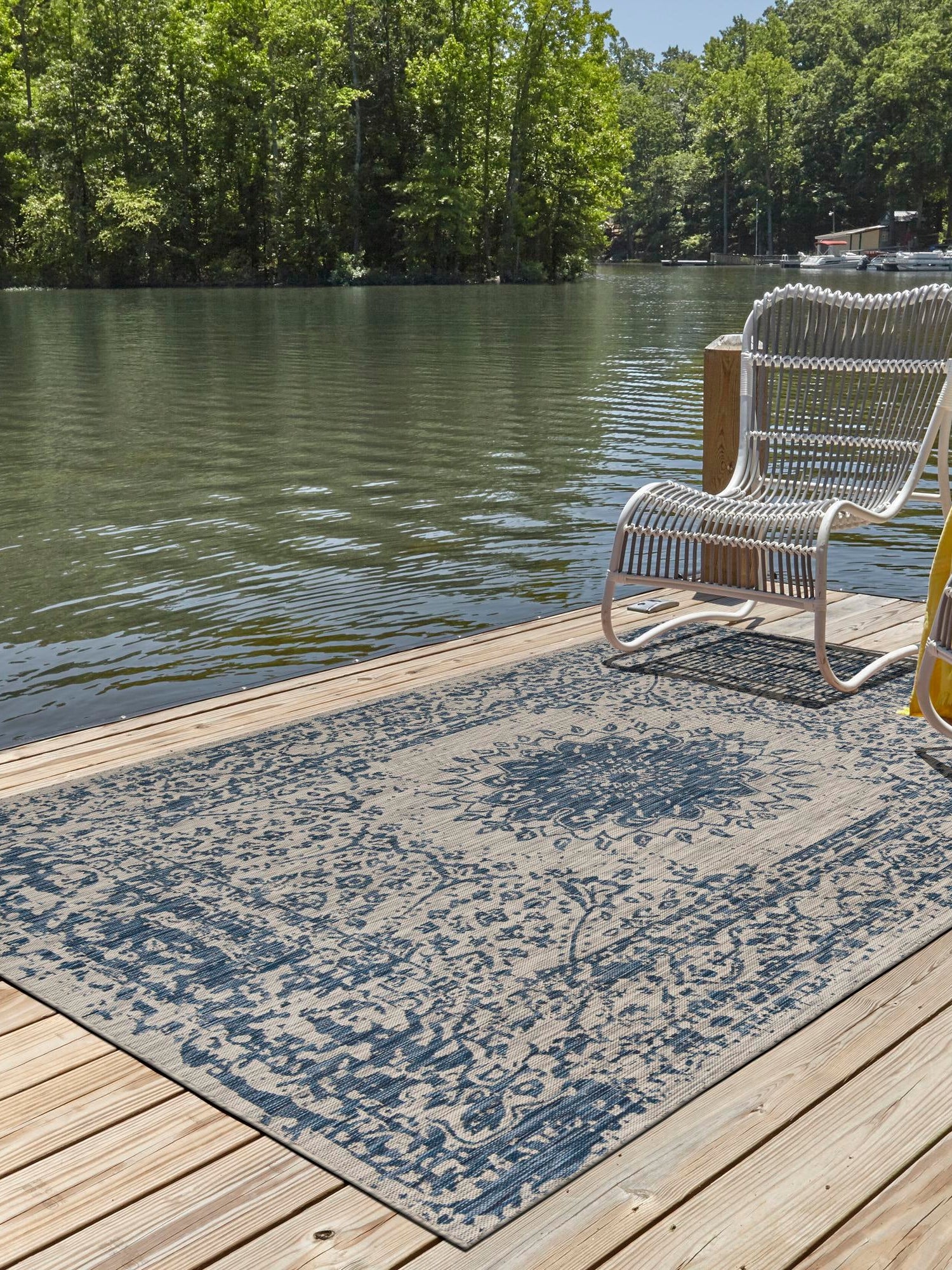 Blue 6' 1 x 9' Outdoor Traditional Rectangle Area Rug Weather Resistant for Patio, Deck, Terrace, Balcony, Porch Classical Design Outside Carpet for Sale at Rug Engine