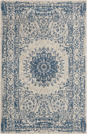 Blue 5' 3 x 8' Outdoor Traditional Rectangle Area Rug Weather Resistant for Patio, Deck, Terrace, Balcony, Porch Classical Design Outside Carpet for Sale at Rug Engine