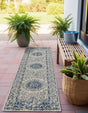 Blue 2' x 8' Outdoor Traditional Runner Area Rug Weather Resistant for Patio, Deck, Terrace, Balcony, Porch Classical Design Outside Carpet for Sale at Rug Engine