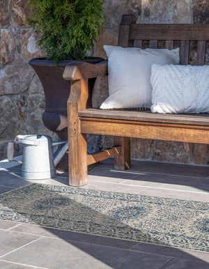 Blue 2' 7 x 12' Outdoor Traditional Runner Area Rug Weather Resistant for Patio, Deck, Terrace, Balcony, Porch Classical Design Outside Carpet for Sale at Rug Engine