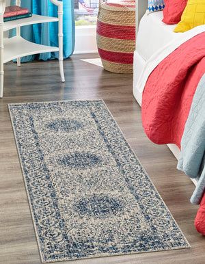 Blue 2' x 8' Outdoor Traditional Runner Area Rug Weather Resistant for Patio, Deck, Terrace, Balcony, Porch Classical Design Outside Carpet for Sale at Rug Engine