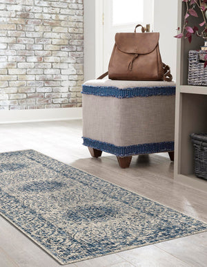 Blue 2' x 8' Outdoor Traditional Runner Area Rug Weather Resistant for Patio, Deck, Terrace, Balcony, Porch Classical Design Outside Carpet for Sale at Rug Engine