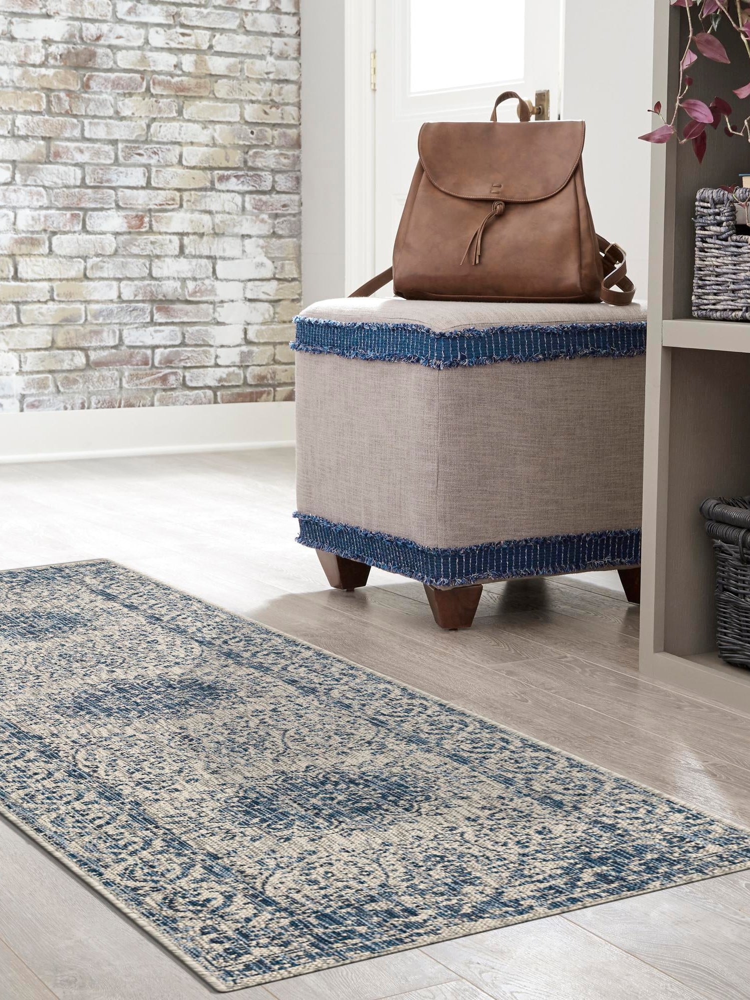 Blue 2' x 4' 1 Outdoor Traditional Runner Area Rug Weather Resistant for Patio, Deck, Terrace, Balcony, Porch Classical Design Outside Carpet for Sale at Rug Engine