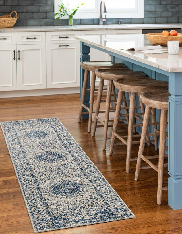 Blue 2' x 8' Outdoor Traditional Runner Area Rug Weather Resistant for Patio, Deck, Terrace, Balcony, Porch Classical Design Outside Carpet for Sale at Rug Engine