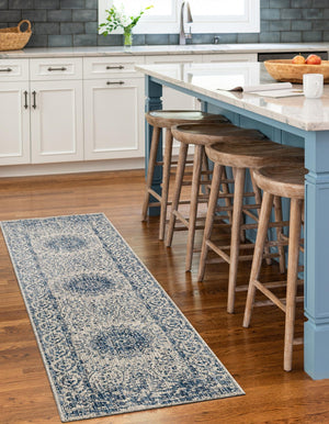 Blue 2' x 6' 1 Outdoor Traditional Runner Area Rug Weather Resistant for Patio, Deck, Terrace, Balcony, Porch Classical Design Outside Carpet for Sale at Rug Engine