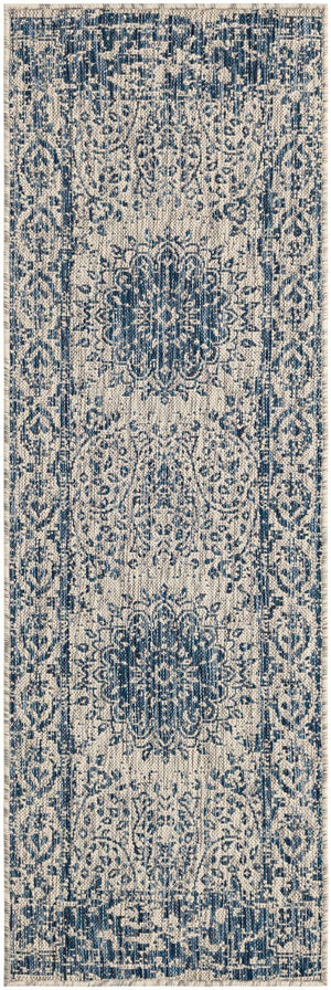 Blue 2' x 6' 1 Outdoor Traditional Runner Area Rug Weather Resistant for Patio, Deck, Terrace, Balcony, Porch Classical Design Outside Carpet for Sale at Rug Engine