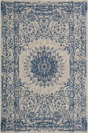 Blue 6' 1 x 9' Outdoor Traditional Rectangle Area Rug Weather Resistant for Patio, Deck, Terrace, Balcony, Porch Classical Design Outside Carpet for Sale at Rug Engine