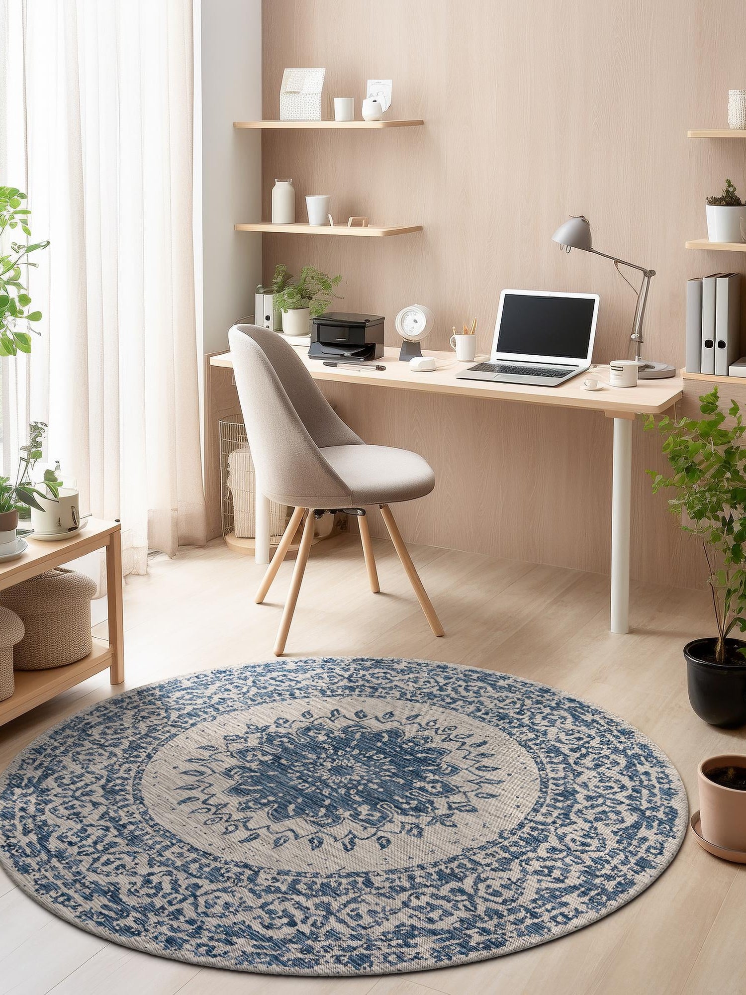 Blue 10' x 10' Outdoor Traditional Round Area Rug Weather Resistant for Patio, Deck, Terrace, Balcony, Porch Classical Design Outside Carpet for Sale at Rug Engine