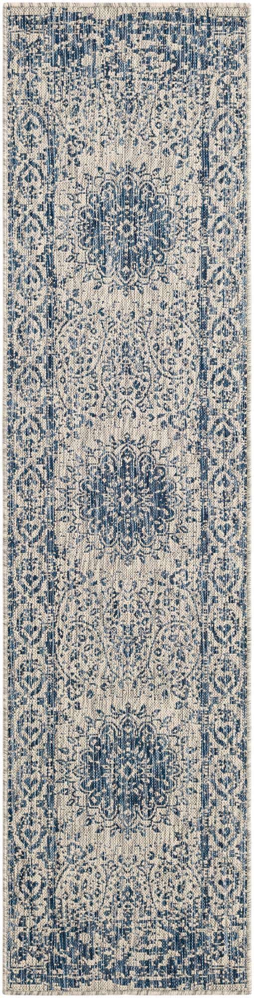 Blue 2' x 8' Outdoor Traditional Runner Area Rug Weather Resistant for Patio, Deck, Terrace, Balcony, Porch Classical Design Outside Carpet for Sale at Rug Engine