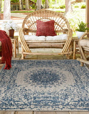Blue 12' x 12' Outdoor Traditional Square Area Rug Weather Resistant for Patio, Deck, Terrace, Balcony, Porch Classical Design Outside Carpet for Sale at Rug Engine