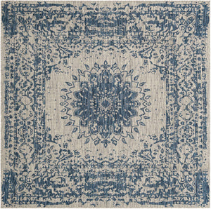 Blue 7' 10 x 7' 10 Outdoor Traditional Square Area Rug Weather Resistant for Patio, Deck, Terrace, Balcony, Porch Classical Design Outside Carpet for Sale at Rug Engine