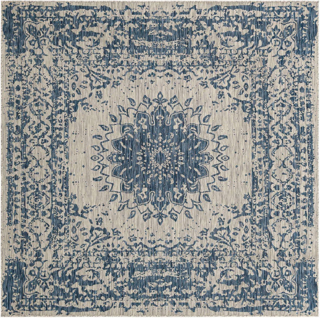Blue 7' 10 x 7' 10 Outdoor Traditional Square Area Rug Weather Resistant for Patio, Deck, Terrace, Balcony, Porch Classical Design Outside Carpet for Sale at Rug Engine
