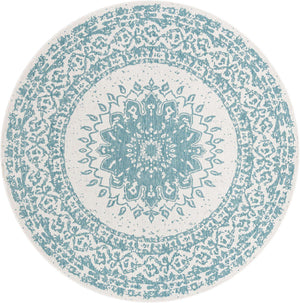 Aqua 10' x 10' Outdoor Traditional Round Area Rug Weather Resistant for Patio, Deck, Terrace, Balcony, Porch Classical Design Outside Carpet for Sale at Rug Engine