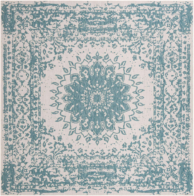 Aqua 10' x 10' Outdoor Traditional Square Area Rug Weather Resistant for Patio, Deck, Terrace, Balcony, Porch Classical Design Outside Carpet for Sale at Rug Engine