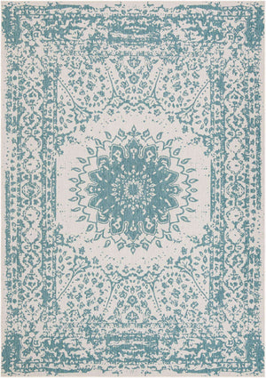 Aqua 10' x 14' 1 Outdoor Traditional Rectangle Area Rug Weather Resistant for Patio, Deck, Terrace, Balcony, Porch Classical Design Outside Carpet for Sale at Rug Engine