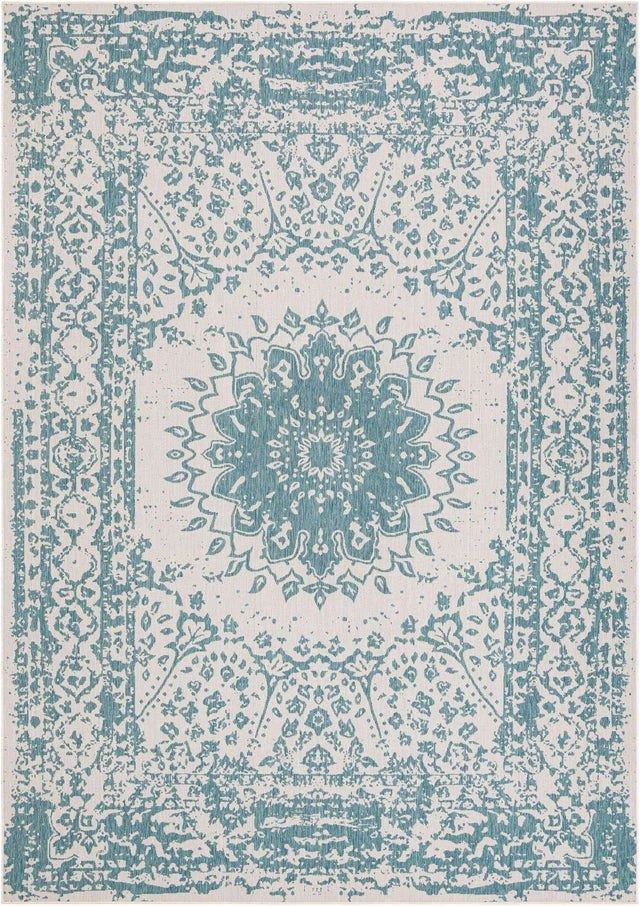 Aqua 10' x 14' 1 Outdoor Traditional Rectangle Area Rug Weather Resistant for Patio, Deck, Terrace, Balcony, Porch Classical Design Outside Carpet for Sale at Rug Engine