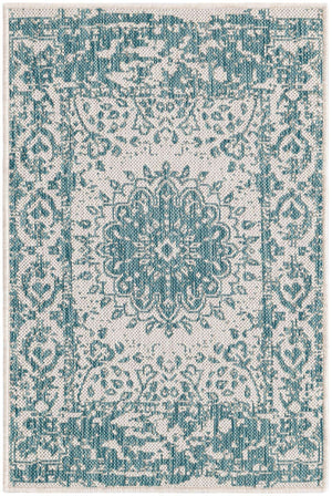 Aqua 2' x 3' 1 Outdoor Traditional Rectangle Area Rug Weather Resistant for Patio, Deck, Terrace, Balcony, Porch Classical Design Outside Carpet for Sale at Rug Engine