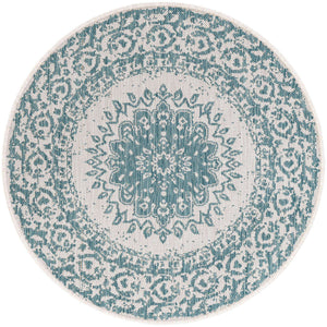Aqua 3' 1 x 3' 1 Outdoor Traditional Round Area Rug Weather Resistant for Patio, Deck, Terrace, Balcony, Porch Classical Design Outside Carpet for Sale at Rug Engine