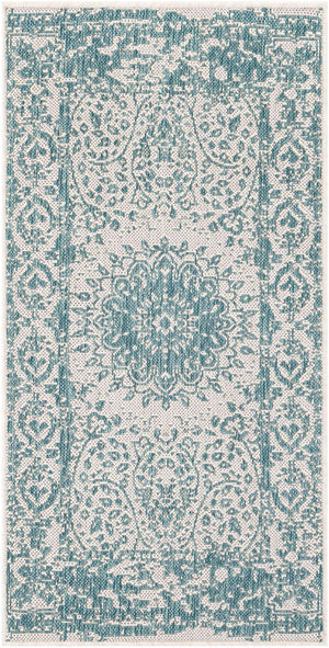 Aqua 2' x 4' 1 Outdoor Traditional Runner Area Rug Weather Resistant for Patio, Deck, Terrace, Balcony, Porch Classical Design Outside Carpet for Sale at Rug Engine
