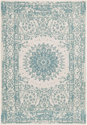 Aqua 4' 1 x 6' 1 Outdoor Traditional Rectangle Area Rug Weather Resistant for Patio, Deck, Terrace, Balcony, Porch Classical Design Outside Carpet for Sale at Rug Engine