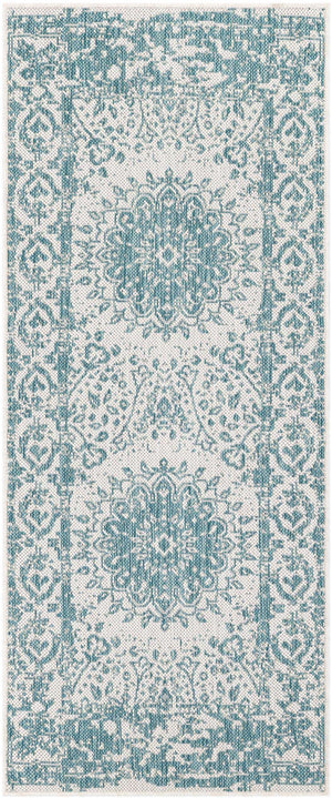 Aqua 2' x 5' 3 Outdoor Traditional Runner Area Rug Weather Resistant for Patio, Deck, Terrace, Balcony, Porch Classical Design Outside Carpet for Sale at Rug Engine