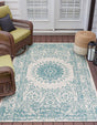 Aqua 7' 10 x 10' Outdoor Traditional Rectangle Area Rug Weather Resistant for Patio, Deck, Terrace, Balcony, Porch Classical Design Outside Carpet for Sale at Rug Engine