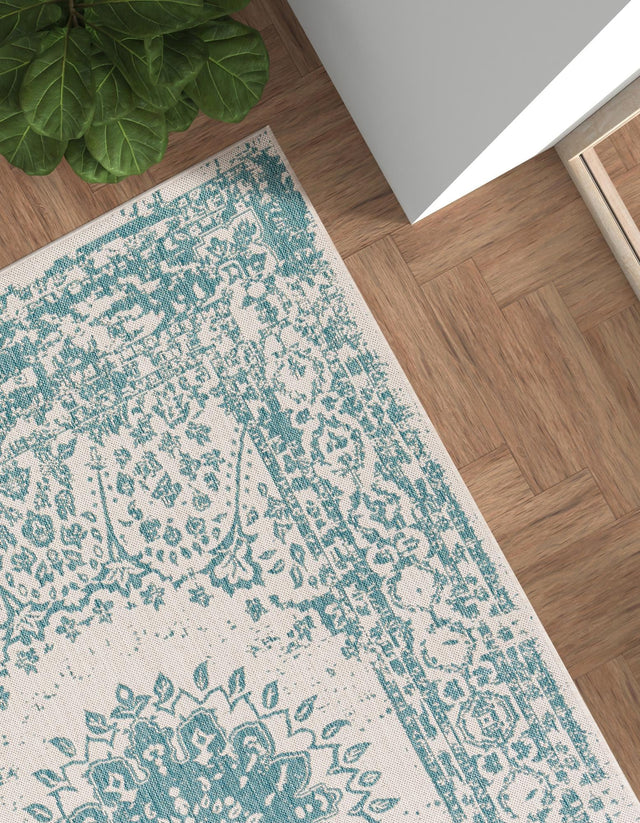 Aqua 10' x 14' 1 Outdoor Traditional Rectangle Area Rug Weather Resistant for Patio, Deck, Terrace, Balcony, Porch Classical Design Outside Carpet for Sale at Rug Engine