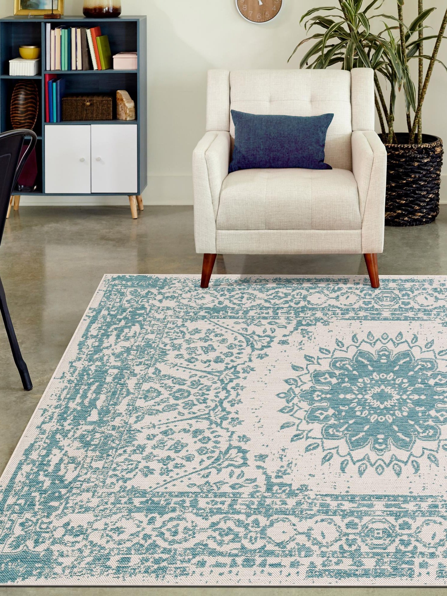 Aqua 5' 3 x 7' 1 Outdoor Traditional Rectangle Area Rug Weather Resistant for Patio, Deck, Terrace, Balcony, Porch Classical Design Outside Carpet for Sale at Rug Engine