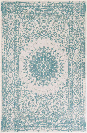Aqua 5' 3 x 8' Outdoor Traditional Rectangle Area Rug Weather Resistant for Patio, Deck, Terrace, Balcony, Porch Classical Design Outside Carpet for Sale at Rug Engine