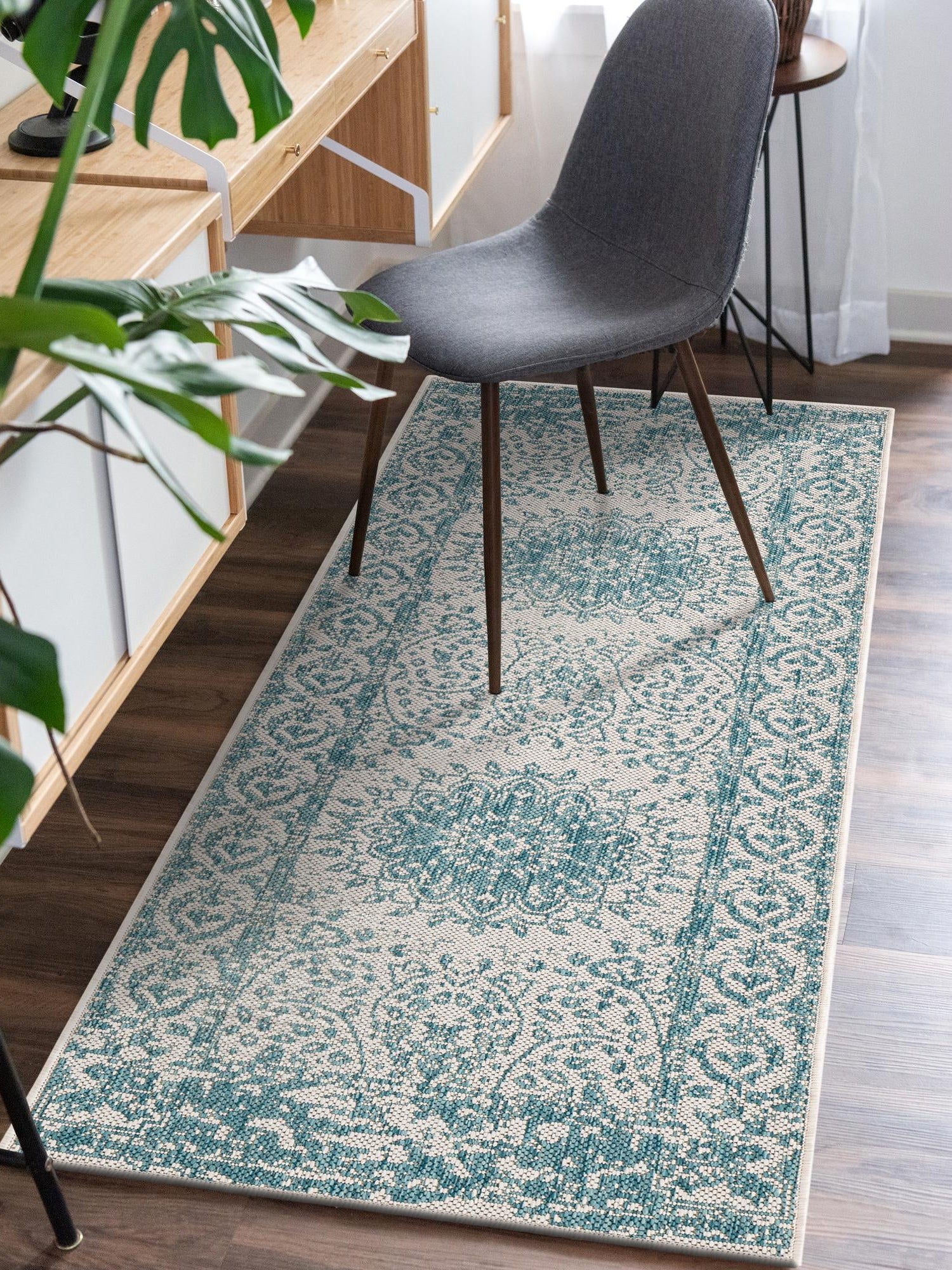 Aqua 2' x 4' 1 Outdoor Traditional Runner Area Rug Weather Resistant for Patio, Deck, Terrace, Balcony, Porch Classical Design Outside Carpet for Sale at Rug Engine