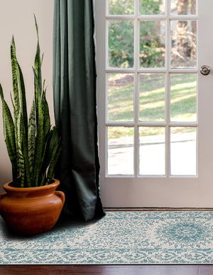Aqua 2' x 6' 1 Outdoor Traditional Runner Area Rug Weather Resistant for Patio, Deck, Terrace, Balcony, Porch Classical Design Outside Carpet for Sale at Rug Engine
