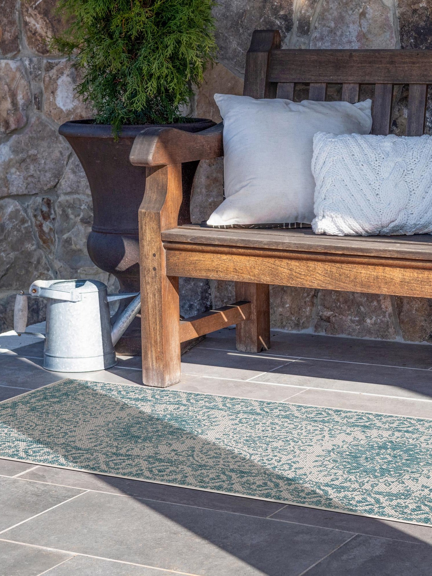 Aqua 2' x 5' 3 Outdoor Traditional Runner Area Rug Weather Resistant for Patio, Deck, Terrace, Balcony, Porch Classical Design Outside Carpet for Sale at Rug Engine