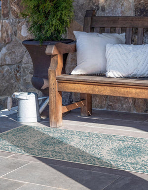 Aqua 2' x 5' 3 Outdoor Traditional Runner Area Rug Weather Resistant for Patio, Deck, Terrace, Balcony, Porch Classical Design Outside Carpet for Sale at Rug Engine