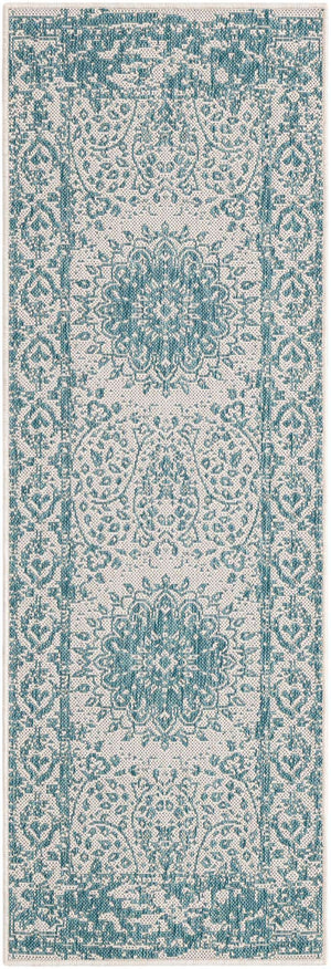 Aqua 2' x 6' 1 Outdoor Traditional Runner Area Rug Weather Resistant for Patio, Deck, Terrace, Balcony, Porch Classical Design Outside Carpet for Sale at Rug Engine