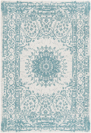 Aqua 6' 1 x 9' Outdoor Traditional Rectangle Area Rug Weather Resistant for Patio, Deck, Terrace, Balcony, Porch Classical Design Outside Carpet for Sale at Rug Engine
