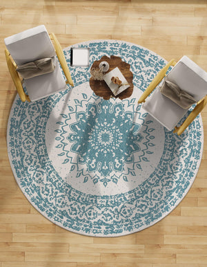 Aqua 12' x 12' Outdoor Traditional Round Area Rug Weather Resistant for Patio, Deck, Terrace, Balcony, Porch Classical Design Outside Carpet for Sale at Rug Engine