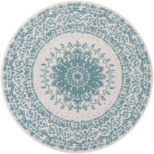 Aqua 7' 10 x 7' 10 Outdoor Traditional Round Area Rug Weather Resistant for Patio, Deck, Terrace, Balcony, Porch Classical Design Outside Carpet for Sale at Rug Engine