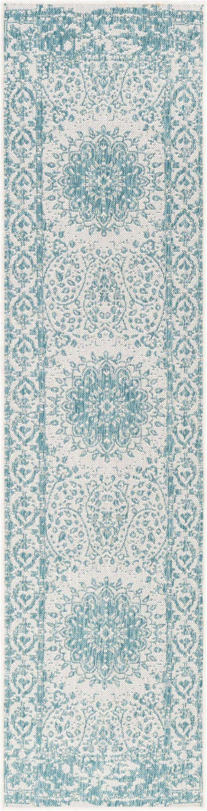 Aqua 2' x 8' Outdoor Traditional Runner Area Rug Weather Resistant for Patio, Deck, Terrace, Balcony, Porch Classical Design Outside Carpet for Sale at Rug Engine
