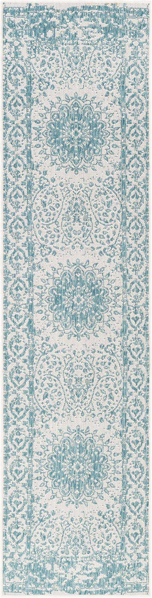 Aqua 2' x 8' Outdoor Traditional Runner Area Rug Weather Resistant for Patio, Deck, Terrace, Balcony, Porch Classical Design Outside Carpet for Sale at Rug Engine