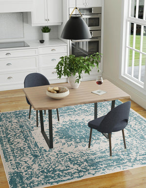 Aqua 7' 10 x 7' 10 Outdoor Traditional Square Area Rug Weather Resistant for Patio, Deck, Terrace, Balcony, Porch Classical Design Outside Carpet for Sale at Rug Engine
