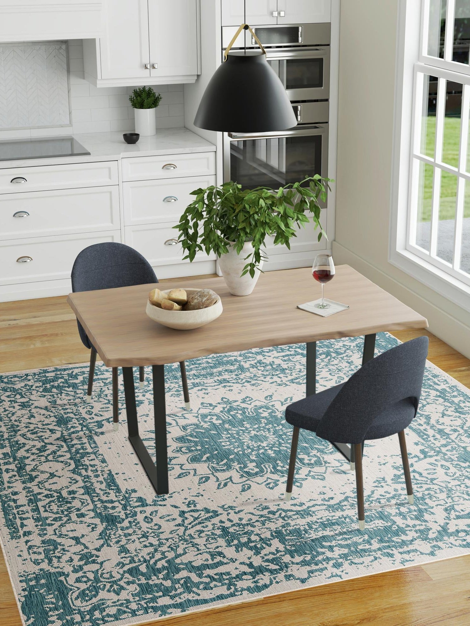 Aqua 10' x 10' Outdoor Traditional Square Area Rug Weather Resistant for Patio, Deck, Terrace, Balcony, Porch Classical Design Outside Carpet for Sale at Rug Engine