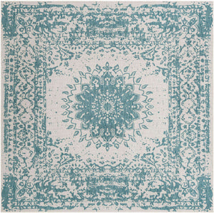 Aqua 7' 10 x 7' 10 Outdoor Traditional Square Area Rug Weather Resistant for Patio, Deck, Terrace, Balcony, Porch Classical Design Outside Carpet for Sale at Rug Engine