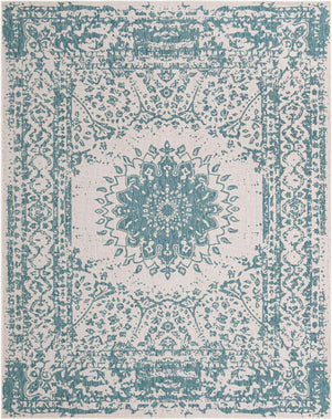 Aqua 7' 10 x 10' Outdoor Traditional Rectangle Area Rug Weather Resistant for Patio, Deck, Terrace, Balcony, Porch Classical Design Outside Carpet for Sale at Rug Engine