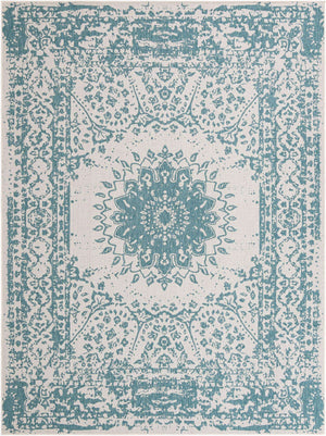 Aqua 9' x 12' Outdoor Traditional Rectangle Area Rug Weather Resistant for Patio, Deck, Terrace, Balcony, Porch Classical Design Outside Carpet for Sale at Rug Engine